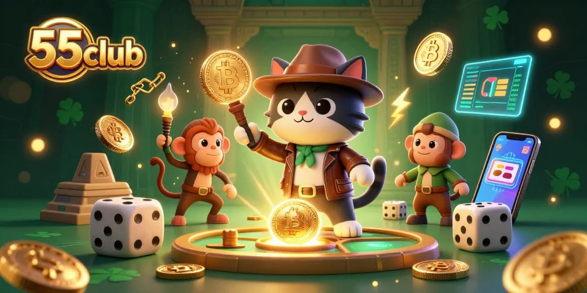 Engage with thrilling 55club treasures in this vibrant casino adventure scene.