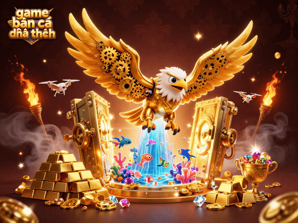 Engaging players in game bắn cá đổi thưởng while surrounded by golden treasures and vibrant sea life.