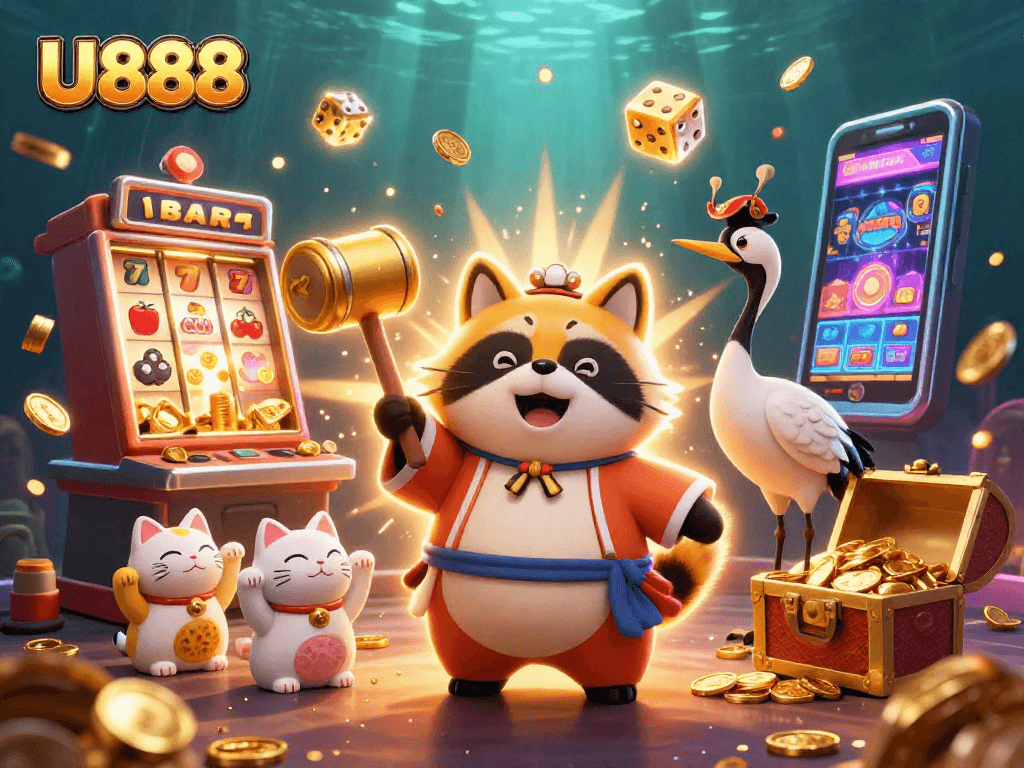 Experience the excitement of U888 with cheerful characters and thrilling casino elements in action.