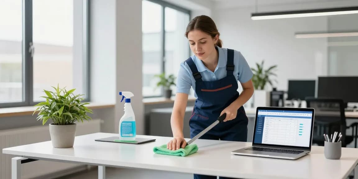 Professionelle gebäudereinigung düsseldorf mit geschultem Personal in modernen Büroräumen.
