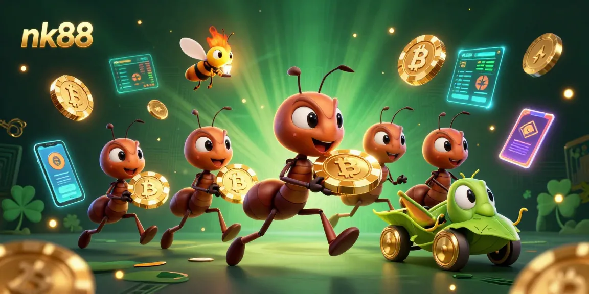Join the adventure of ants in the nk88 casino heist with golden chips and crypto coins!