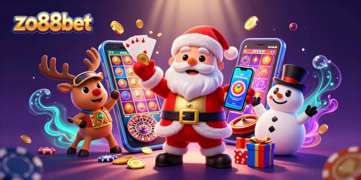 Experience thrilling games at zo88bet with festive characters in a vibrant casino scene.