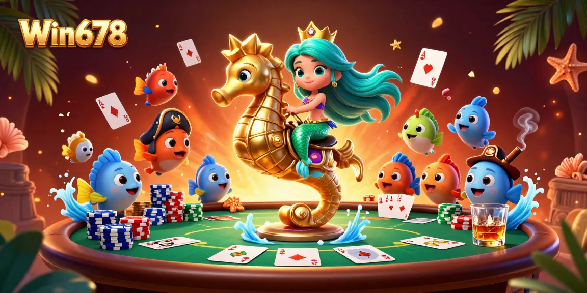 Win678 offers engaging gameplay as a mermaid princess explores a vibrant underwater casino world with poker.