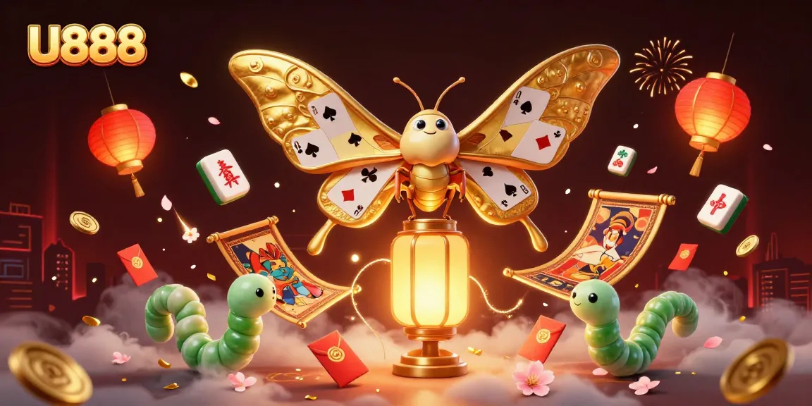 Join the fun at U888 with a vibrant 3D casino-themed illustration showcasing winning moments.