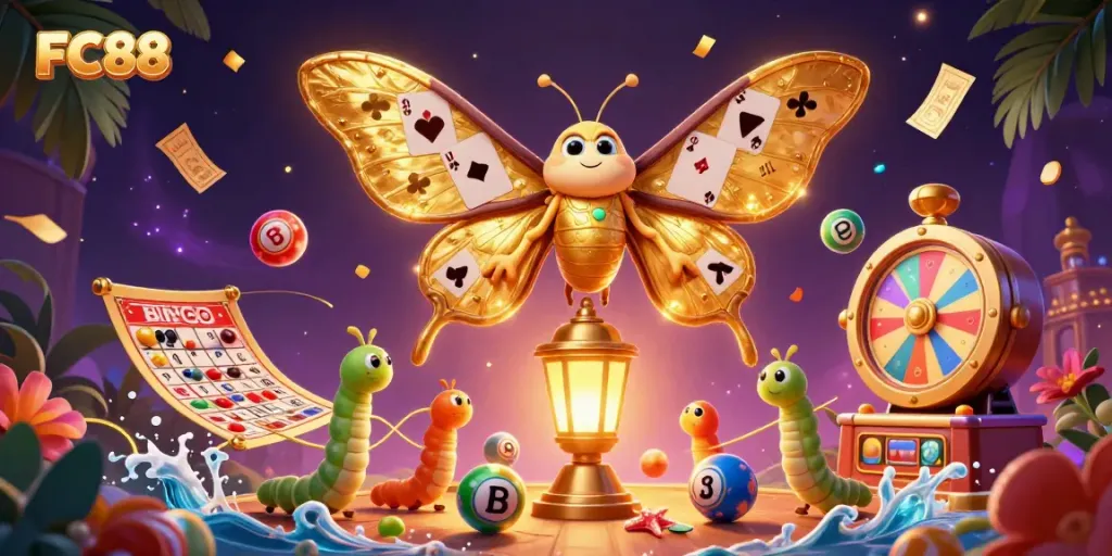 Experience the vibrant world of casino gaming with FC88, featuring colorful lottery balls and exciting game elements.