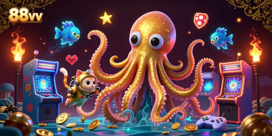 Experience the exciting underwater adventure with 88vv where the colossal kraken meets arcade treasures in a casino-themed scene.