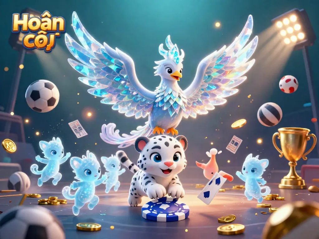 Engage in Hoàn trả cược with a vibrant scene of an ice phoenix and playful characters in a casino theme.