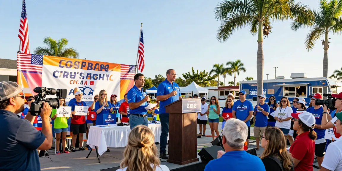 Casey Askar addressing supporters at a Florida campaign rally, highlighting his political message and community engagement.