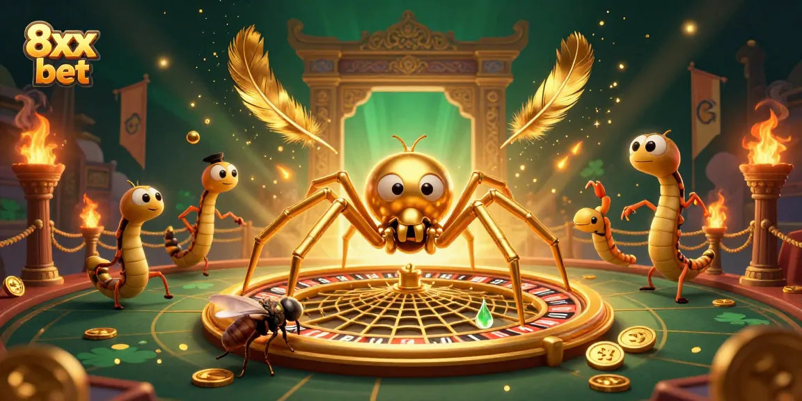 Experience thrilling bets with 8xx bet as a cartoon spider spins a roulette web!
