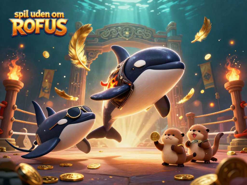 Engage with spil uden om ROFUS while enjoying a vibrant casino scene featuring sea creatures and golden coins.