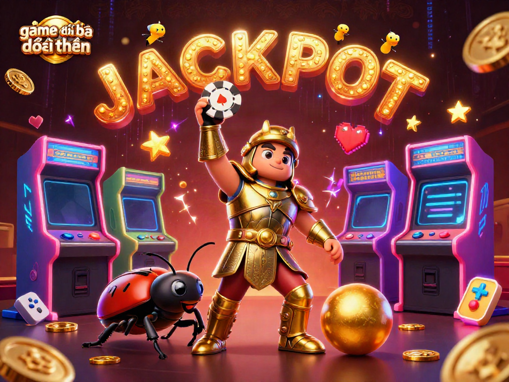 Experience thrilling game đánh bài đổi thưởng highlighting a victorious beetle and casino-themed elements in a colorful 3D adventure.