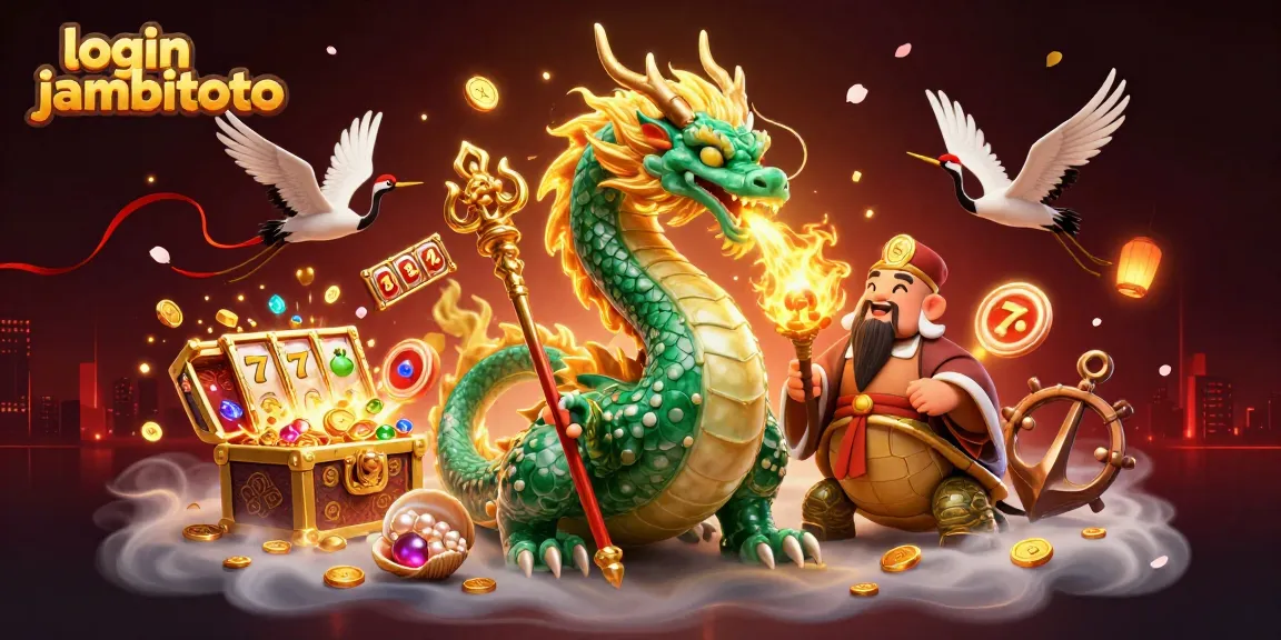 Experience the excitement of login jambitoto with vibrant visuals of gaming elements and mythical characters.