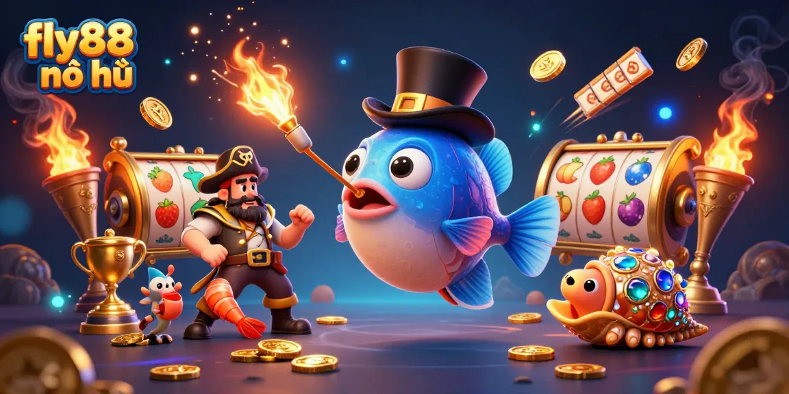 Experience exciting wins with fly88 nổ hũ through this dynamic 3D illustration featuring vibrant characters and engaging slot elements.