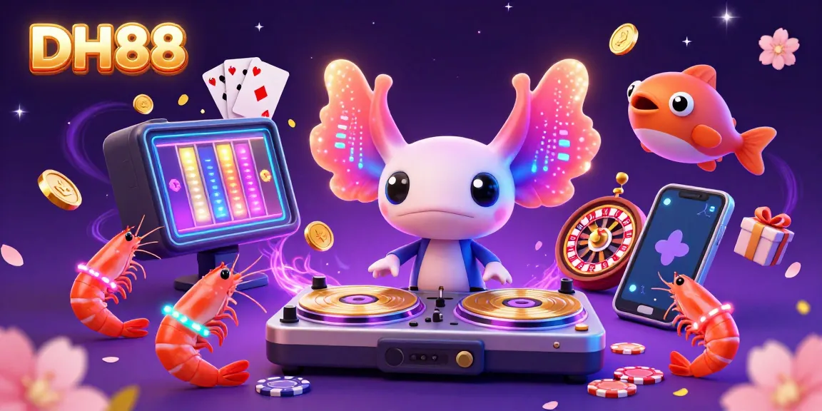 Experience the thrill at DH88 with an axolotl DJ spinning wins on underwater turntables amidst dynamic gaming elements.