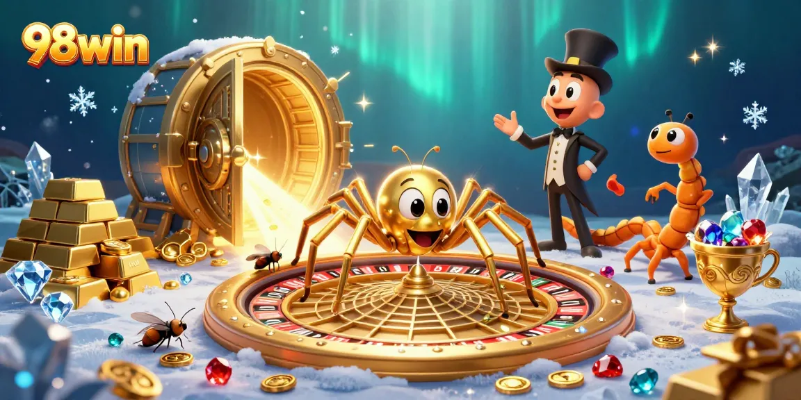 Experience thrilling bets at 98win as the golden spider spins the roulette web alive with riches.