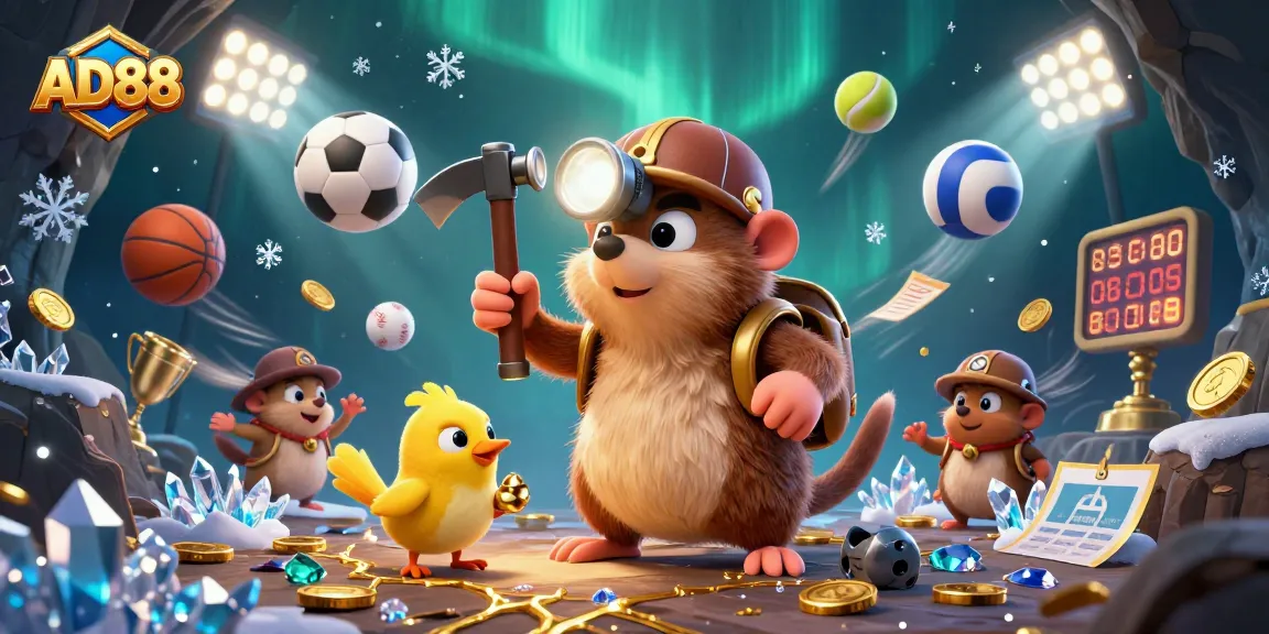 Betting action in AD88: treasure hunter mole and canary in a dynamic sports scene.