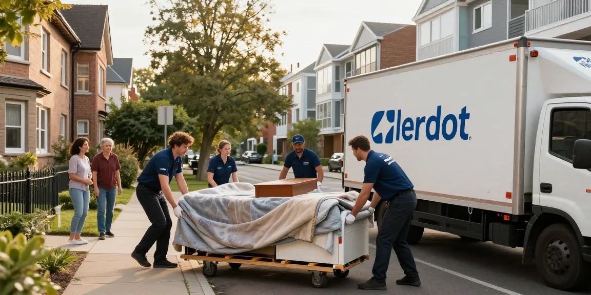 Umzugsunternehmen Schwetzingen - Professionelles Team transportiert Möbel mit Sorgfalt in einer urbanen Nachbarschaft.