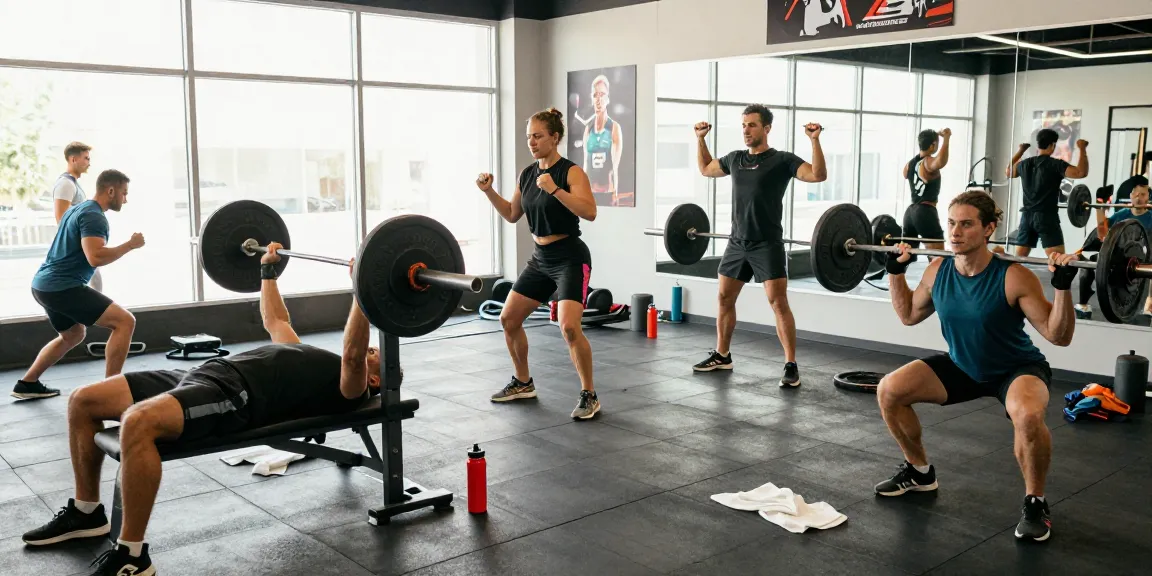 Bodybuilders training together in a bright gym, showcasing the Anabolika Shop spirit of muscle building and dedication.
