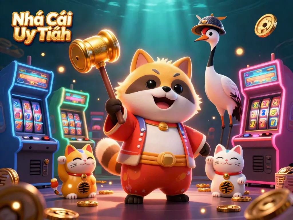Engaging illustration representing Nhà Cái Uy Tín with dynamic casino elements and cheerful characters.