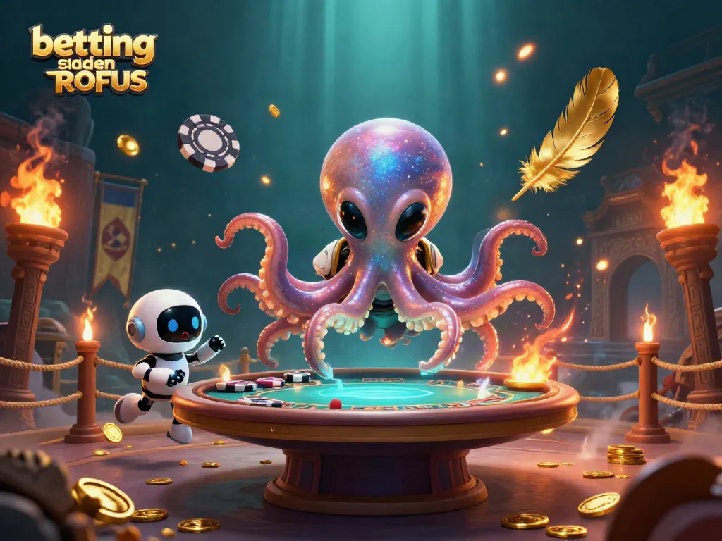 Experience thrilling betting sider uden ROFUS with an alien octopus at a holographic poker table.
