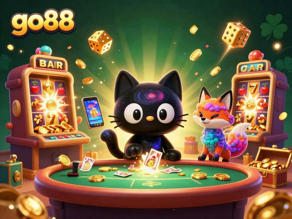 Engage in thrilling gameplay at go88's cosmic casino with colorful characters and action-packed elements.