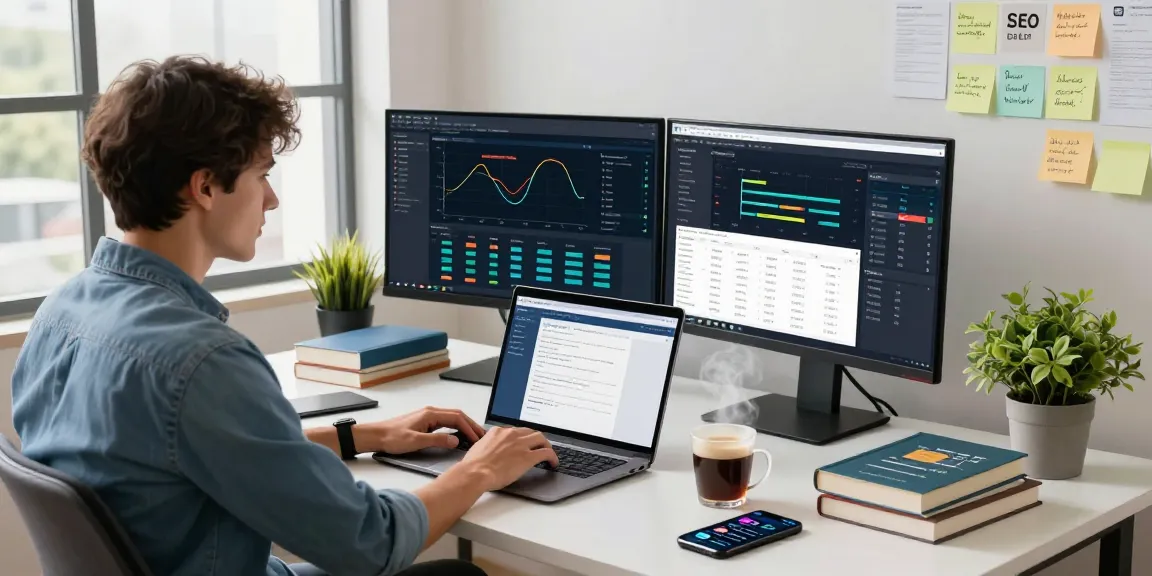 SEO Unterstützung durch strategische Planung in einer modernen Marketing-Arbeitsumgebung mit Datenanalysen auf mehreren Bildschirmen.