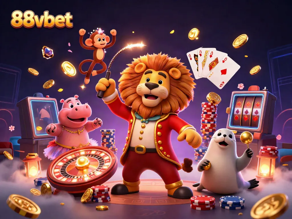 Experience the vibrant world of 88vbet with dynamic characters and casino elements in an exciting illustration.