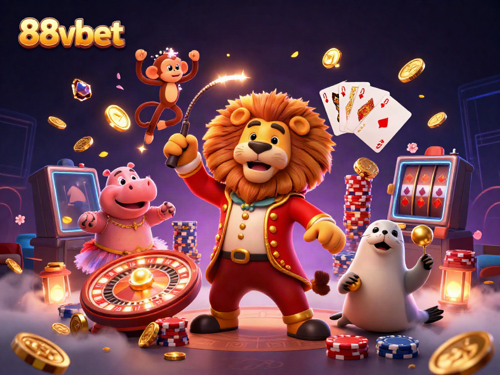 Experience the vibrant world of 88vbet with dynamic characters and casino elements in an exciting illustration.