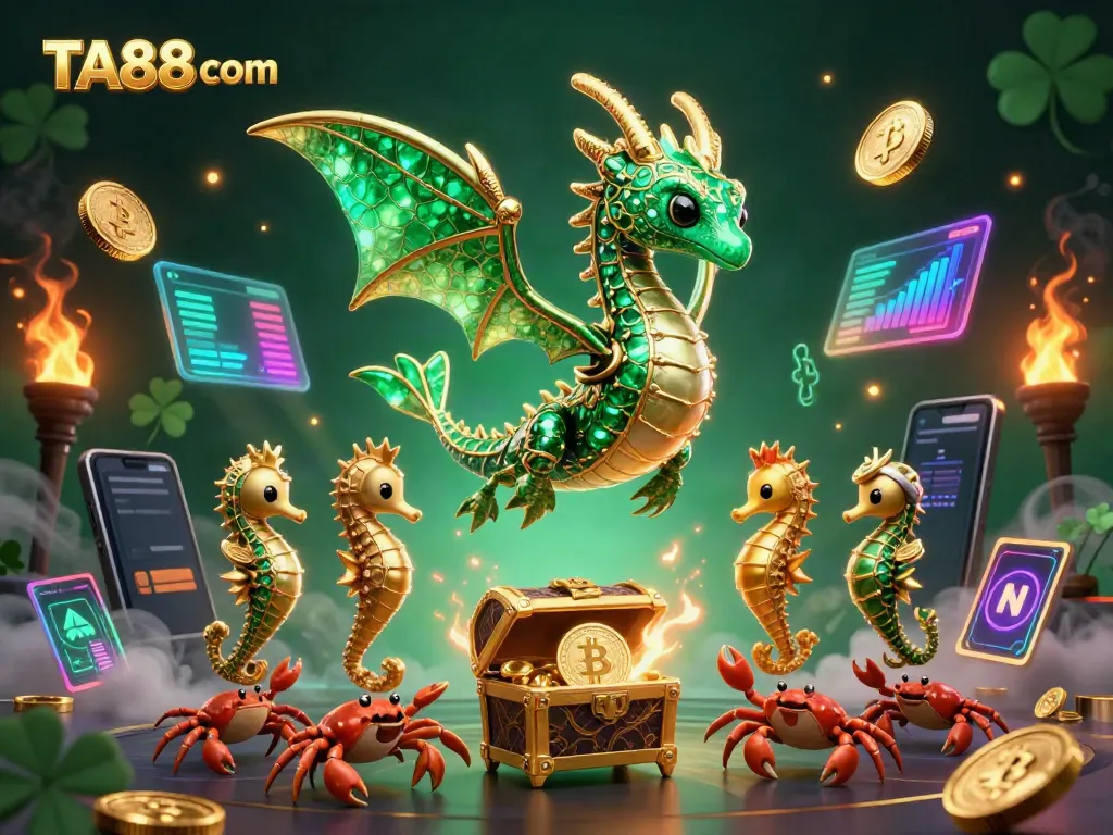 Win big with TA88 com's vibrant casino scene featuring dragons and gold coins.