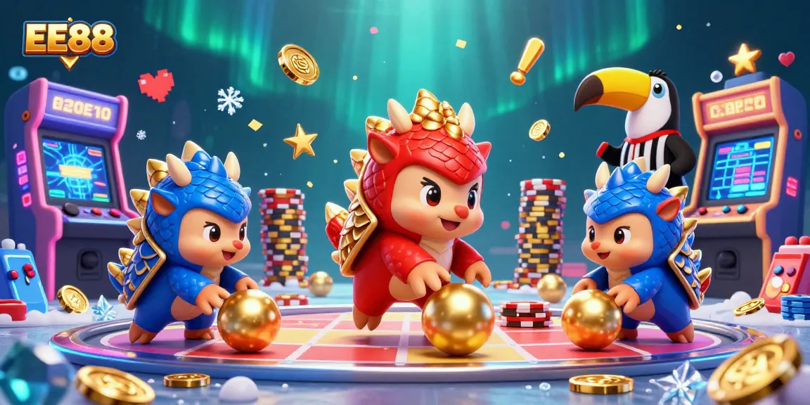 EE88 pangolins compete in a vibrant casino scene, bowling through poker chips for major wins.