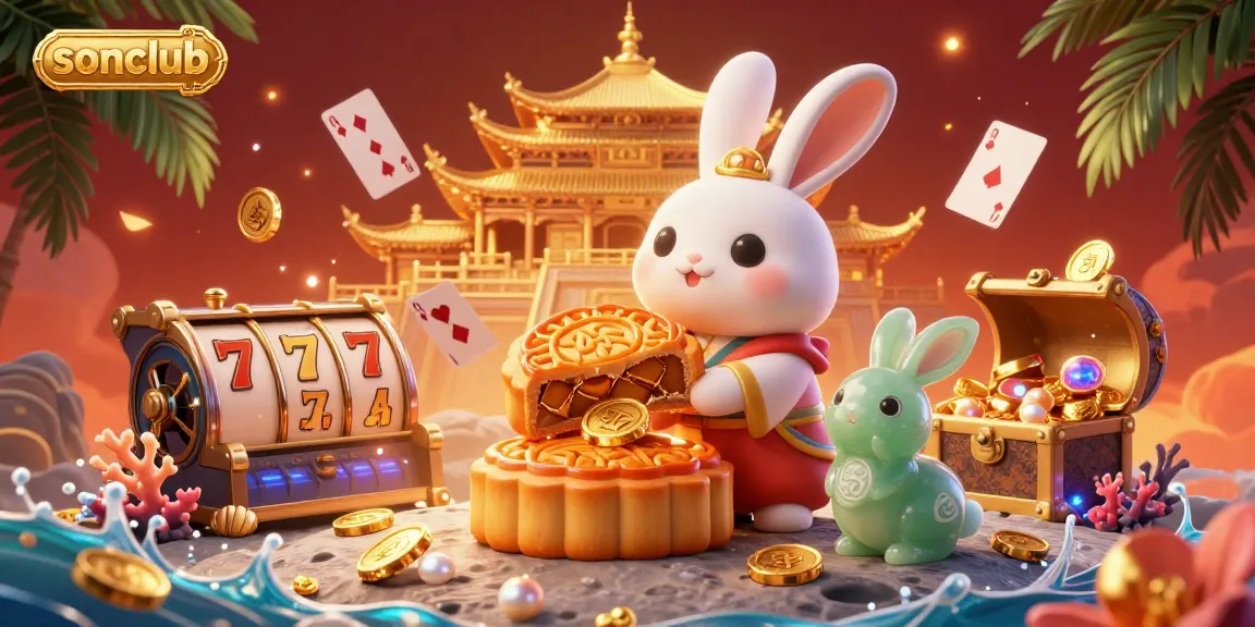 Experience winning luck at sonclub with a captivating 3D moon rabbit scene representing casino excitement and rich rewards.
