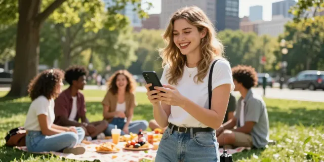 Brianna Lyman age and height illustrated in an urban park setting with friends, casual vibe, sunny day.