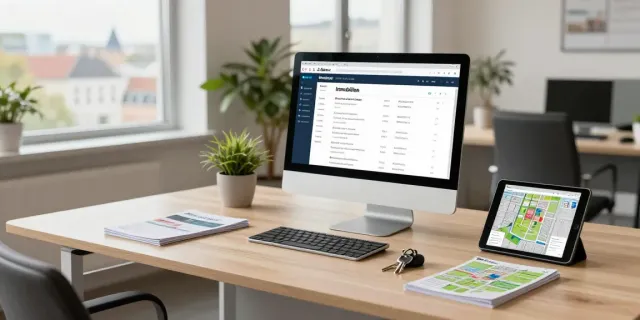 Immobilien Bergisch Gladbach moderne Angebote in einem hellen Büro vorgestellt.