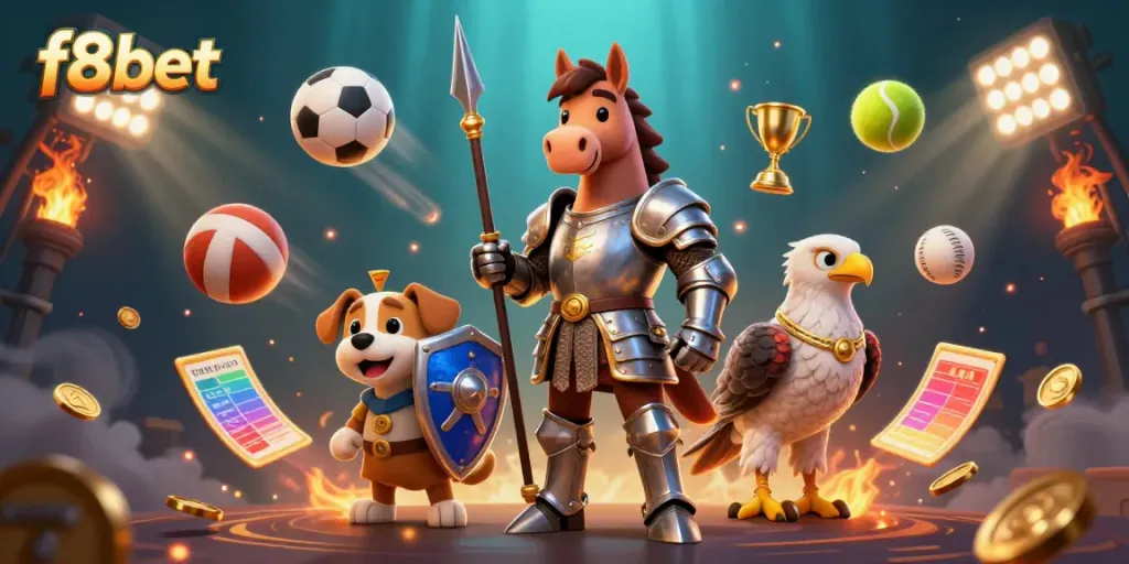 Engage with the excitement of f8bet, showcasing dynamic sports betting elements in an immersive scene.