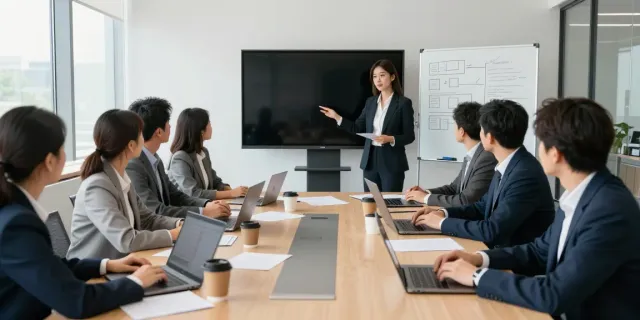 Equipo en reunión discutiendo datos financieros en un espacio moderno de oficina, destacando BBVA Empresas.