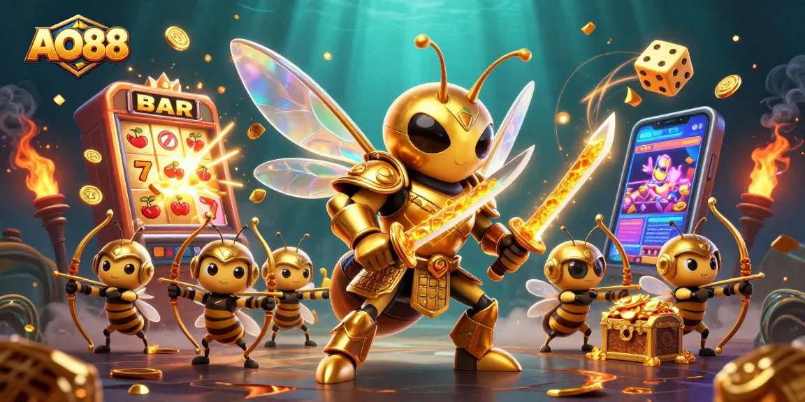 Join the fun at AO88 with a vibrant scene featuring a samurai hornet and dynamic casino elements.