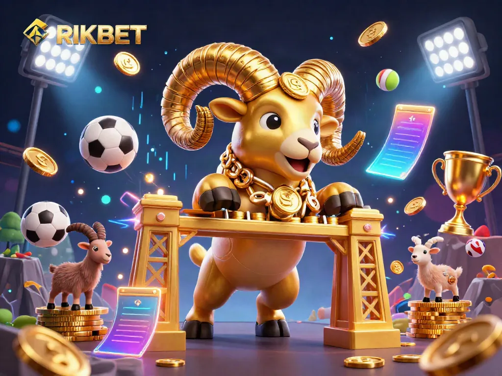 Experience the vibrant thrill of RIKBET with a dynamic illustration showcasing a golden ram charging through a casino scene.