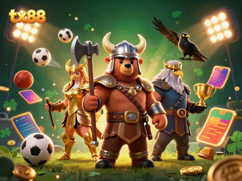 Engage with thrilling betting at tx88 with 3D Viking characters and dynamic sports elements.