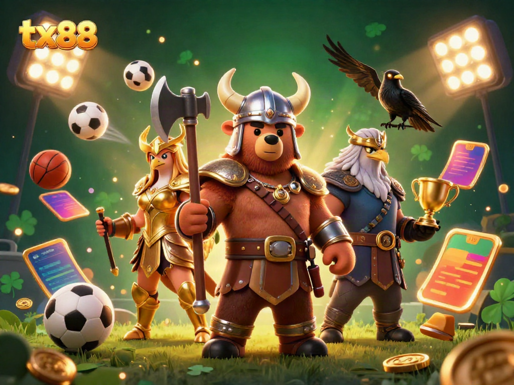 Engage with thrilling betting at tx88 with 3D Viking characters and dynamic sports elements.