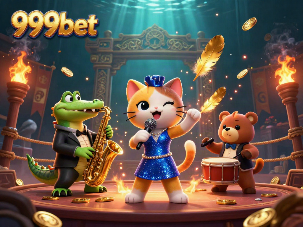 Experience excitement with 999bet's vibrant 3D illustration showing whimsical casino characters.