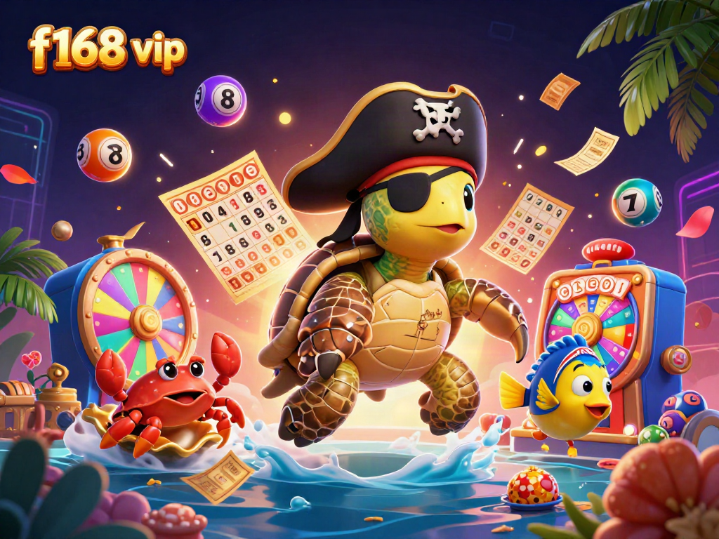 Experience the thrill of f168 vip with vibrant lottery balls and treasure in a dynamic casino scene.