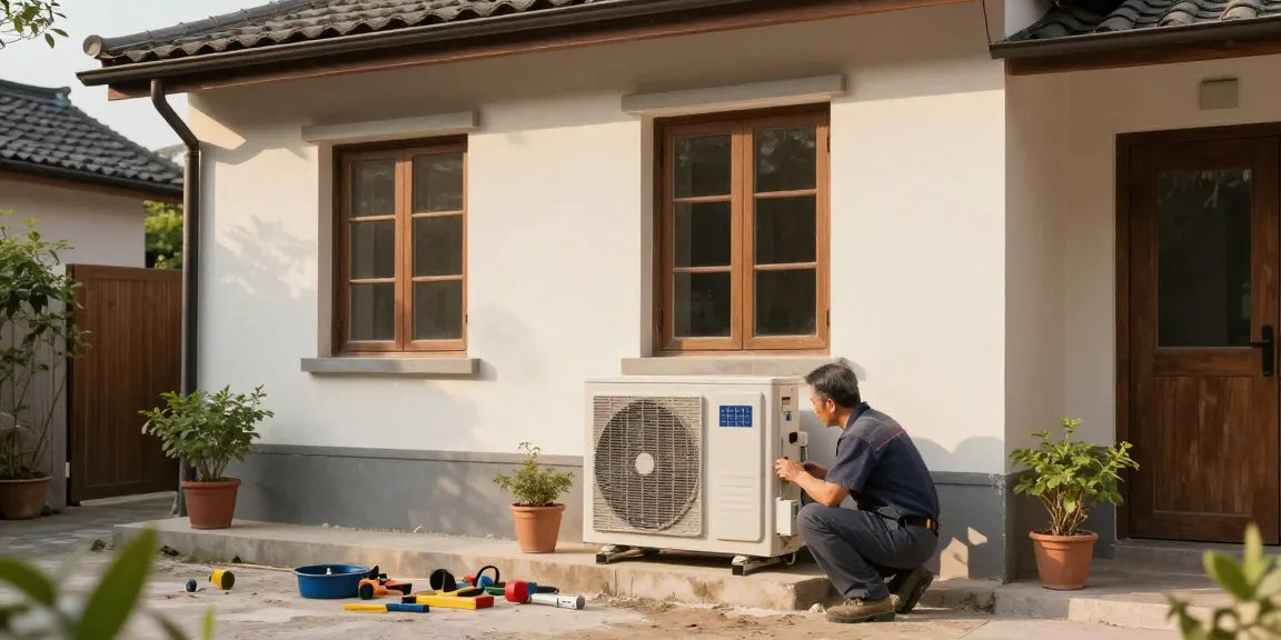A technician working on a wärmepumpe im altbau installation in a renovated older home.