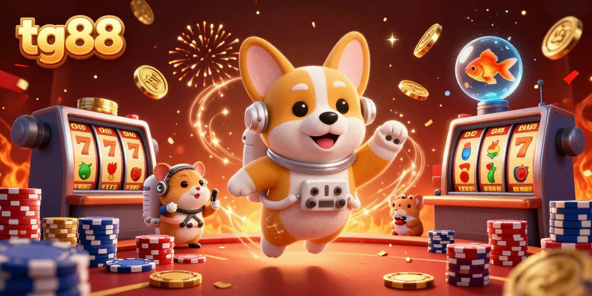 Experience thrilling jackpot adventures at tg88 with a heroic astronaut corgi in a dynamic casino scene.