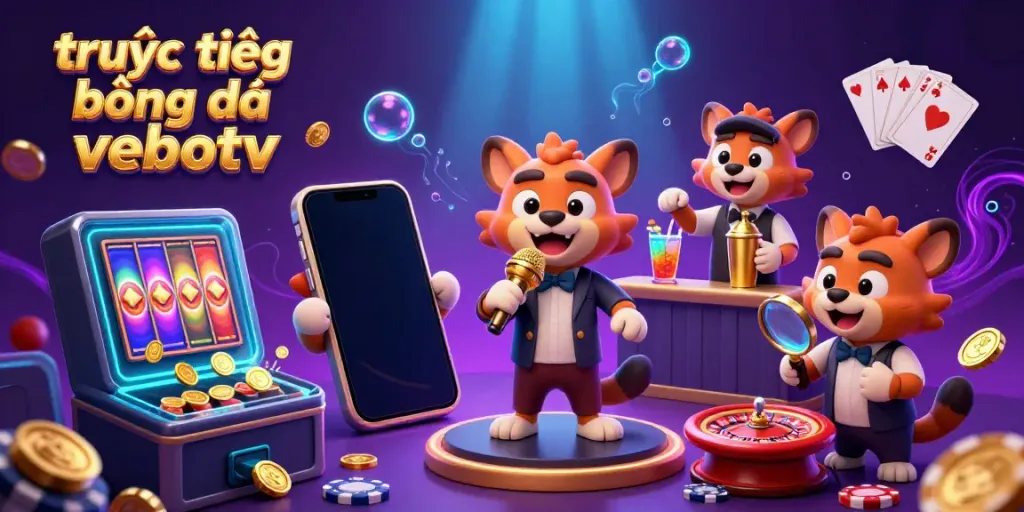 Experience trực tiếp bóng đá vebotv in our lively casino scene with cartoon hyenas, showcasing a dynamic environment filled with games and energy.