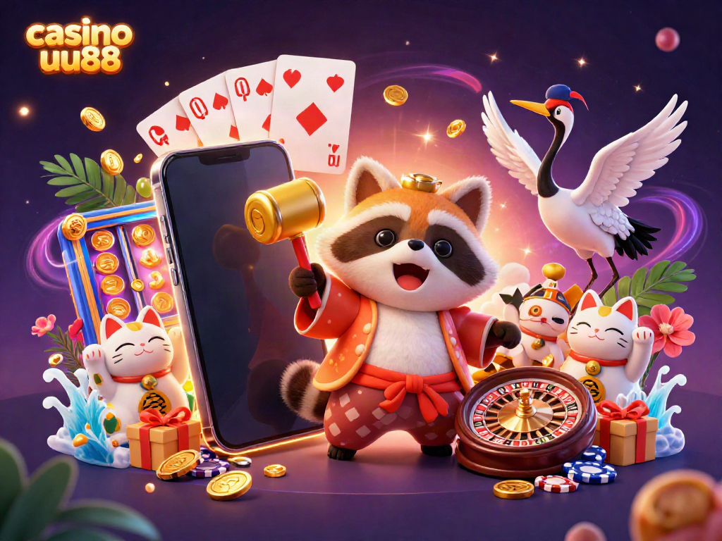 Spin reels with casino uu88 characters celebrating vibrant gaming fun.