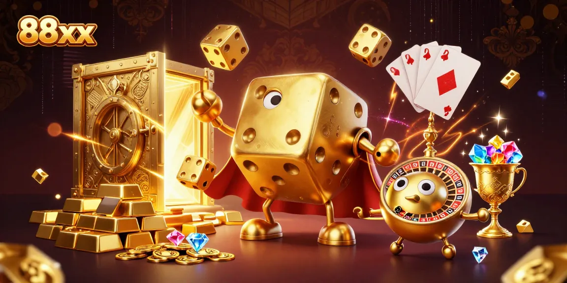 Enjoy thrilling gameplay at 88xx with dynamic casino elements including golden dice and treasures!