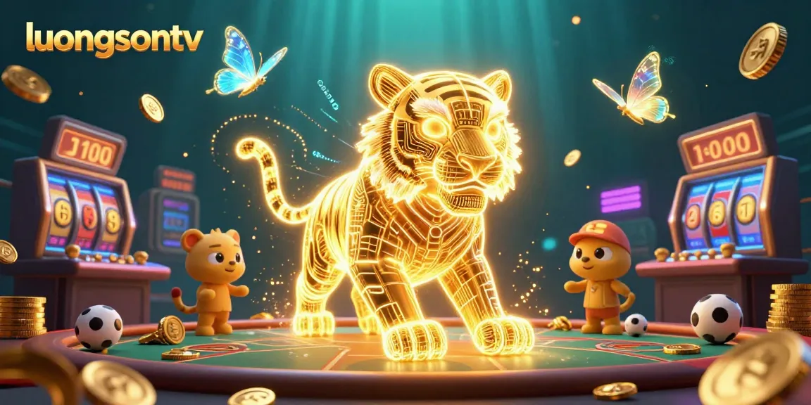 Experience live sports streaming with luongsontv, featuring vibrant digital casino elements and neon aesthetics.