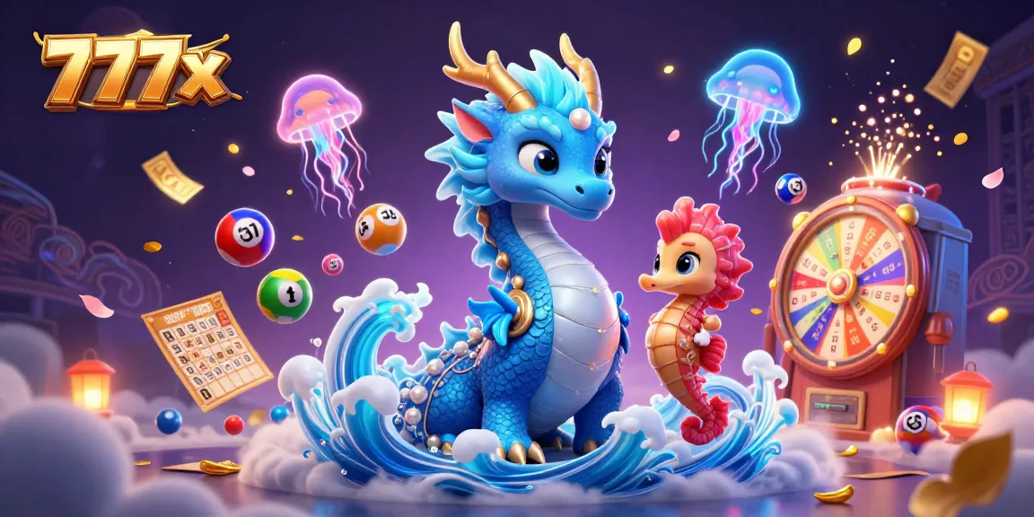 Engage with 777x lottery excitement through vibrant characters and dynamic elements in a mesmerizing scene.