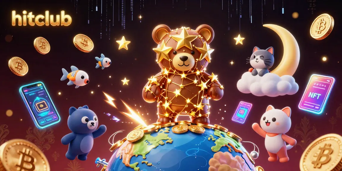 Experience the thrill of hitclub with vibrant 3D gaming characters and cryptocurrency elements.