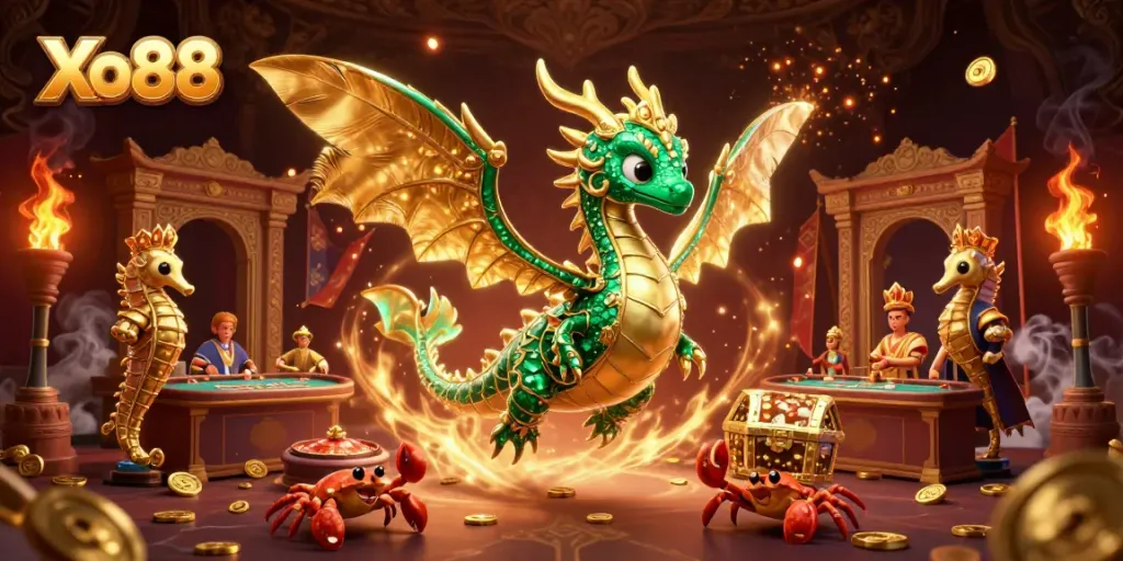 Xo88 brings the casino experience to life with a vibrant sea dragon and live gaming elements.